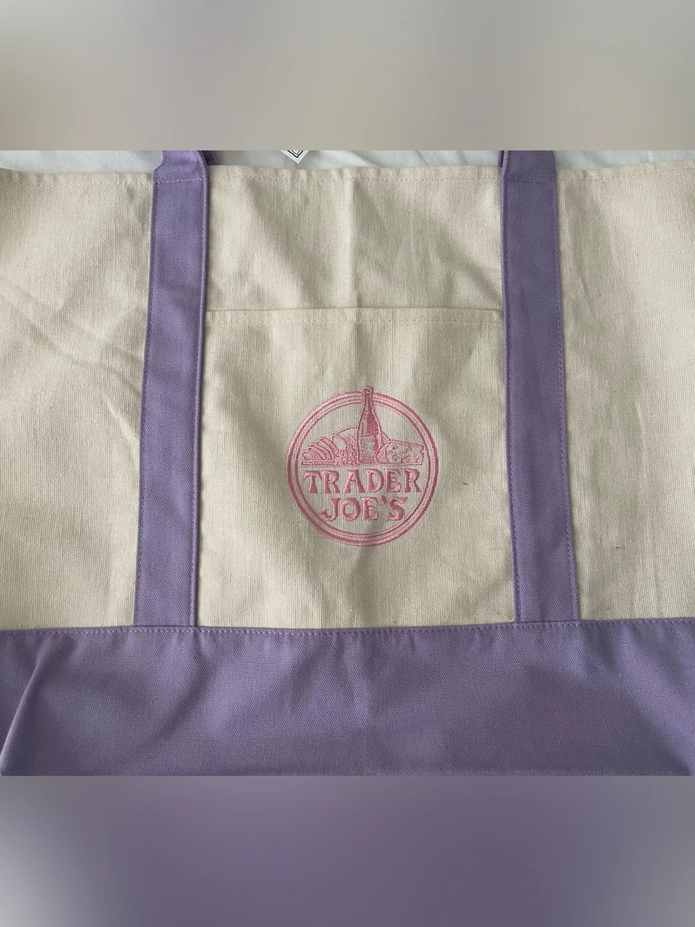 Trader Joe’s Large Lavender Canvas Reusable Tote Bag - Picture 2 of 3